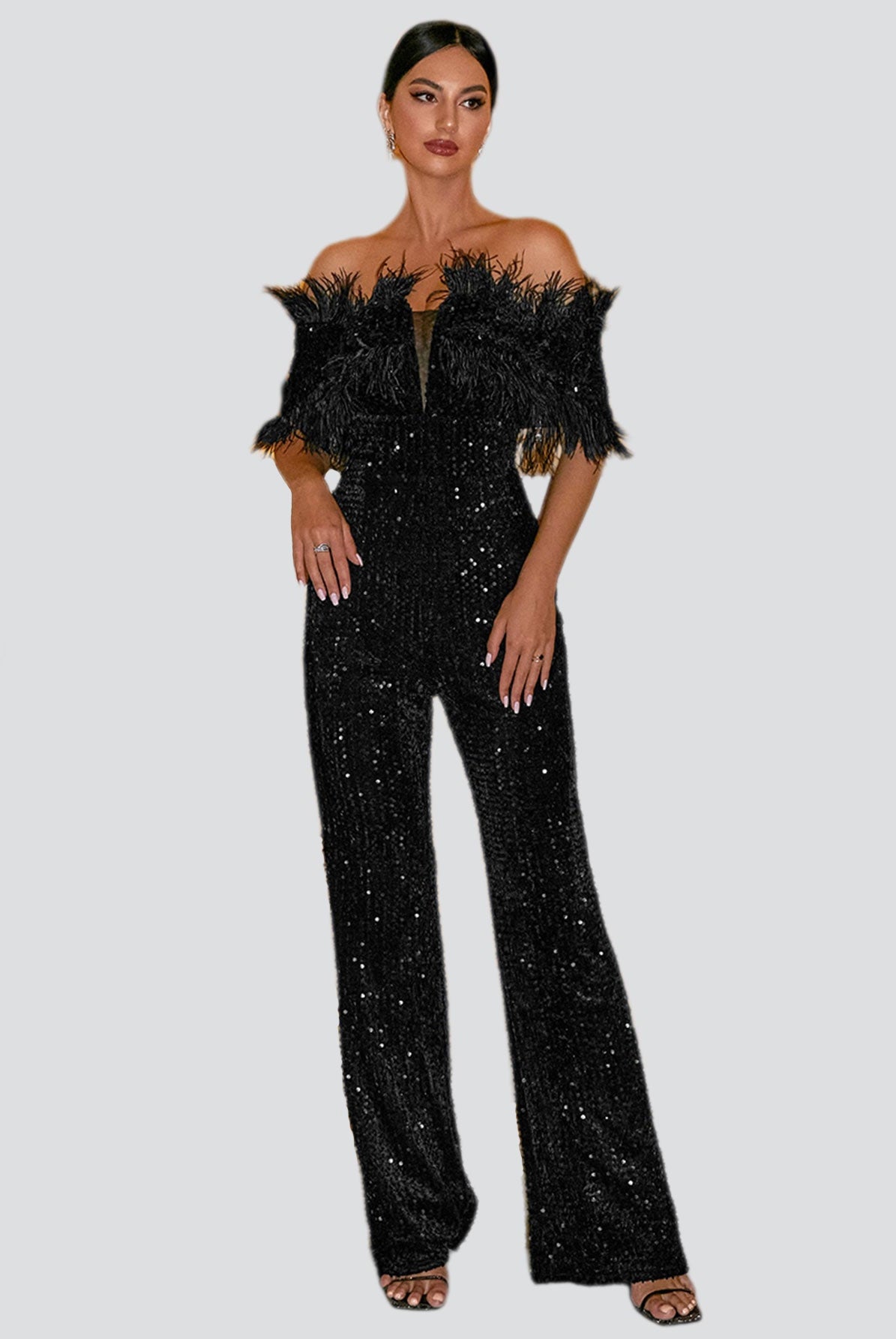 Off Shoulder Feather Jumpsuits M02251