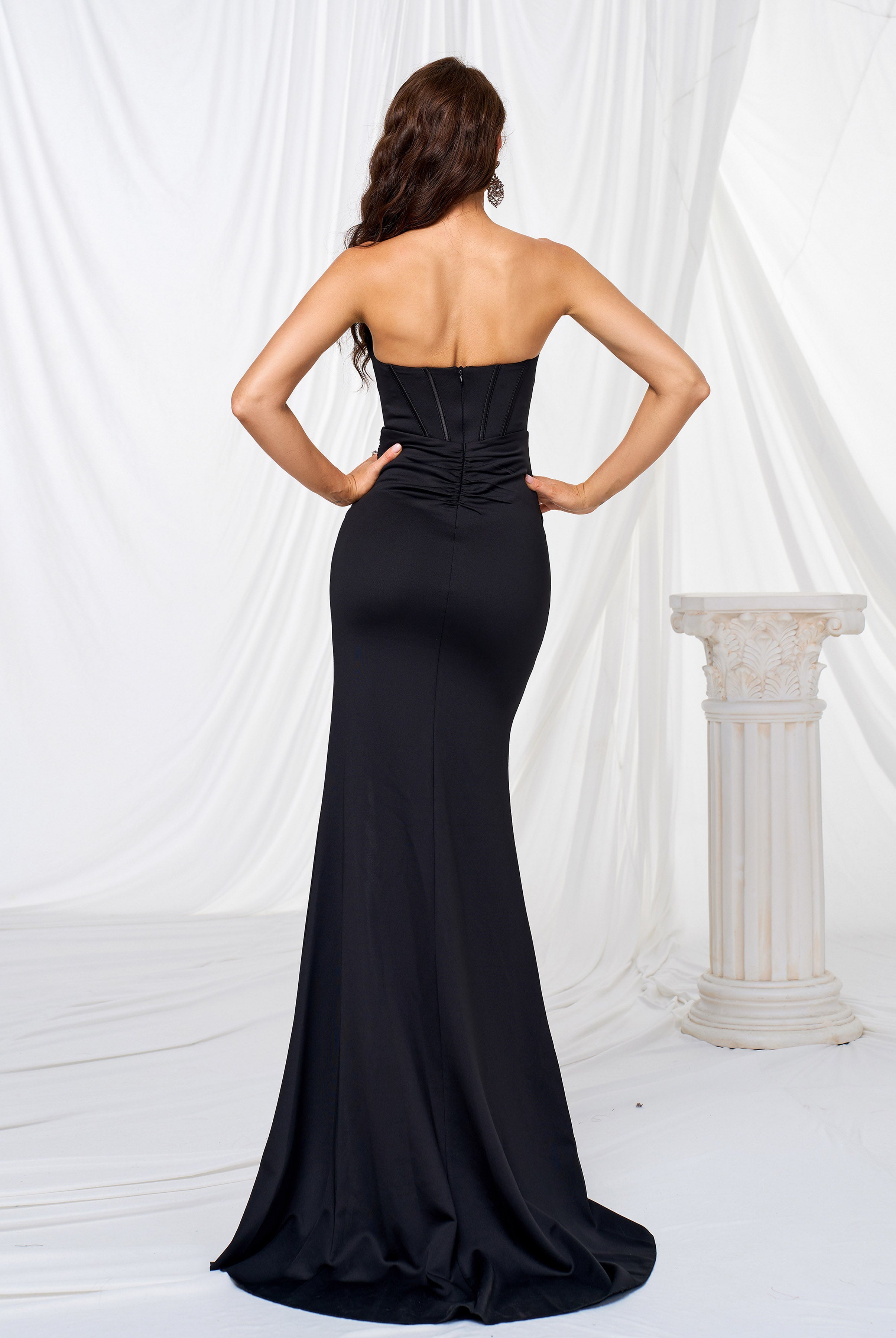 Corset Strapless Split Plain Maxi Dress GM90016