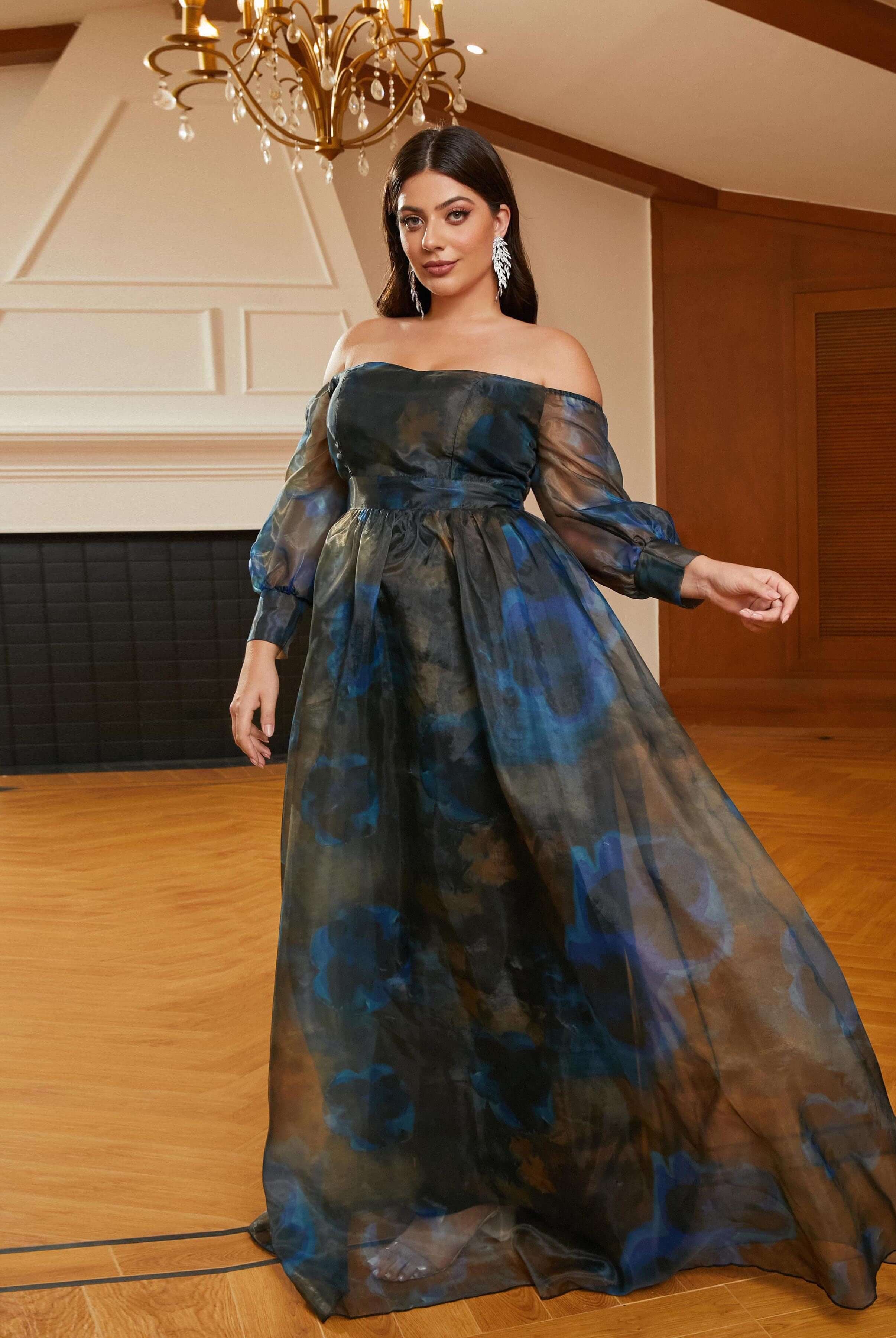 MISSORD Plus Size Off The Shoulder Multicolor Tulle Prom Dress