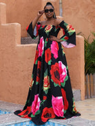 Missord Plus Floral Print Shirred Bardot Dress P0121 MISS ORD