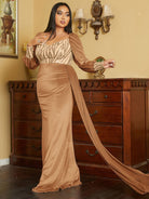 Plus Size Ribbon Lantern Sleeve Velvet Gold Evening Dress PJM032L MISS ORD