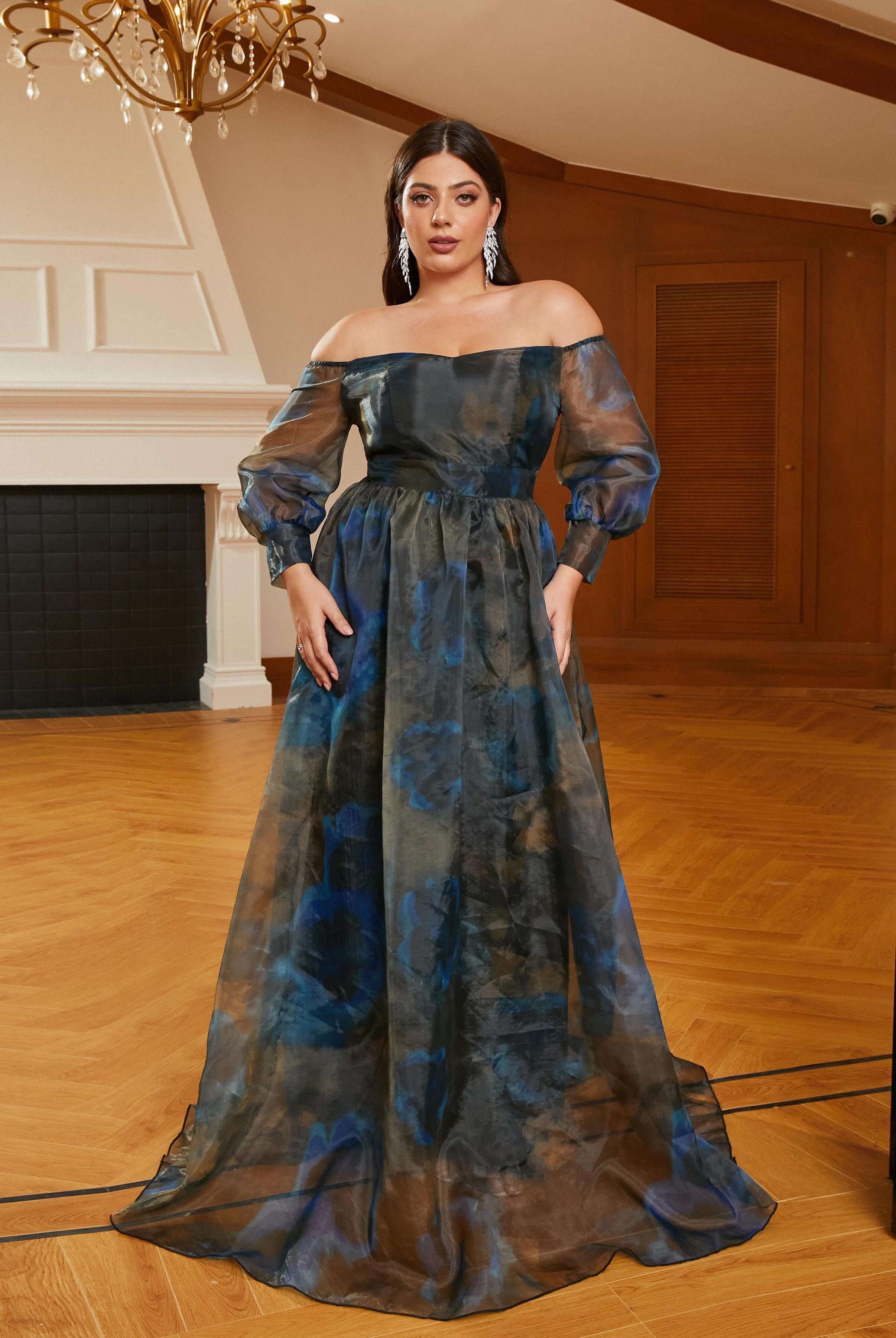 MISSORD Plus Size Off The Shoulder Multicolor Tulle Prom Dress