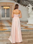 MISSORD Tube Top Panel Sequin Satin Pink Prom Dress