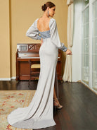 Long Sleeve Corset Grey Mermaid Evening Gown XHP2168 MISS ORD