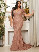 Plus Size Short Sleeve Maxi Sequin LightSteelBlue Prom Dress PXJ901 MISS ORD