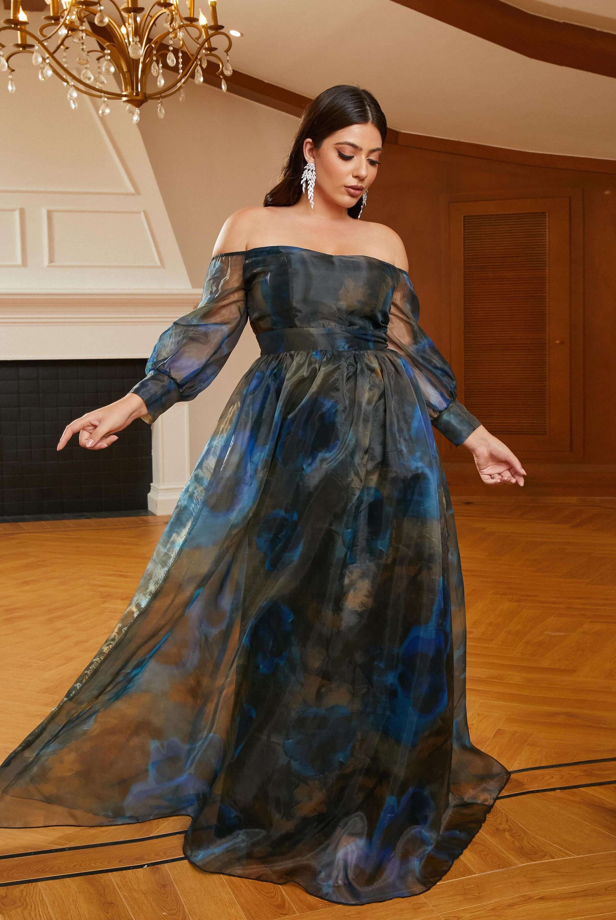 MISSORD Plus Size Off The Shoulder Multicolor Tulle Prom Dress