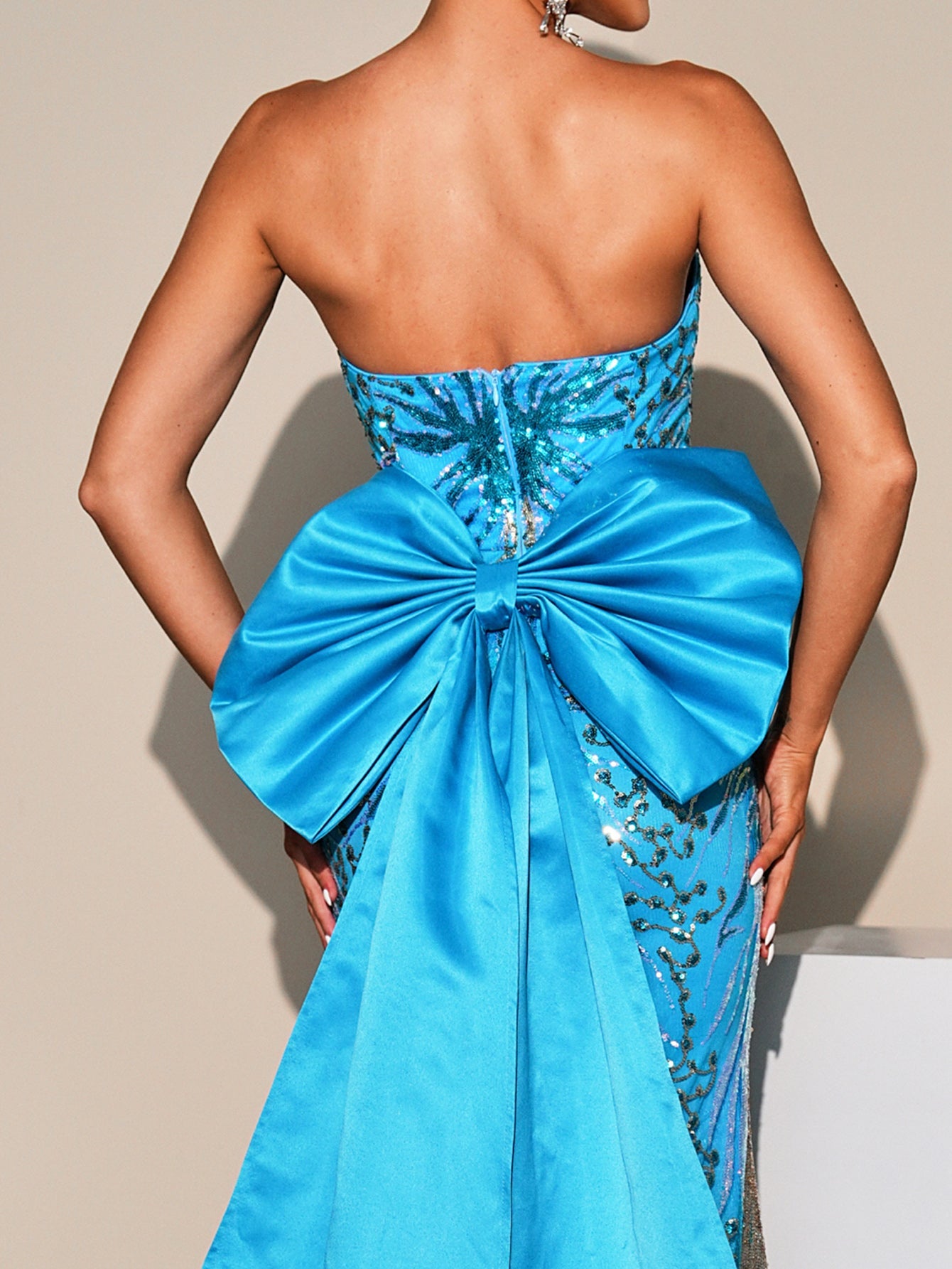 Strapless Bow Knot Sequin Evening Dress DH80098