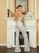 Spaghetti Strap Sleeveless Sequin Apricot Prom Jumpsuits RA60038