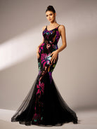 Sexy Spaghetti Strap Multicolor Mesh A-line Formal Dress RM21609