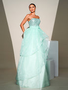 Strapless Tiered Mesh Tie Back Evening Dress DH80081