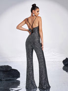 Spaghetti Strap Sleeveless Sequin Apricot Prom Jumpsuits RA60038