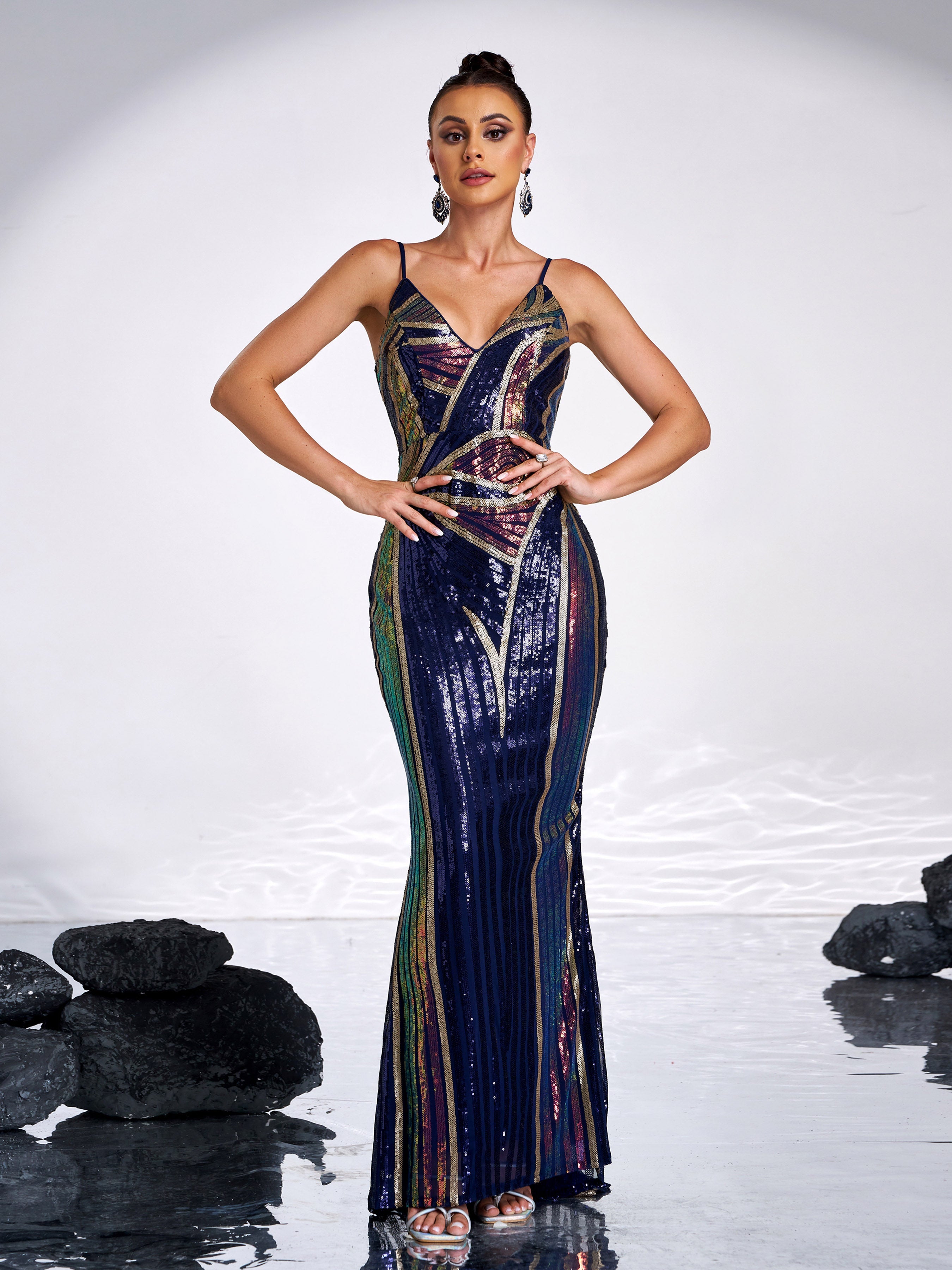 Sexy Spaghetti Sequin Prom Maxi Dress M01760