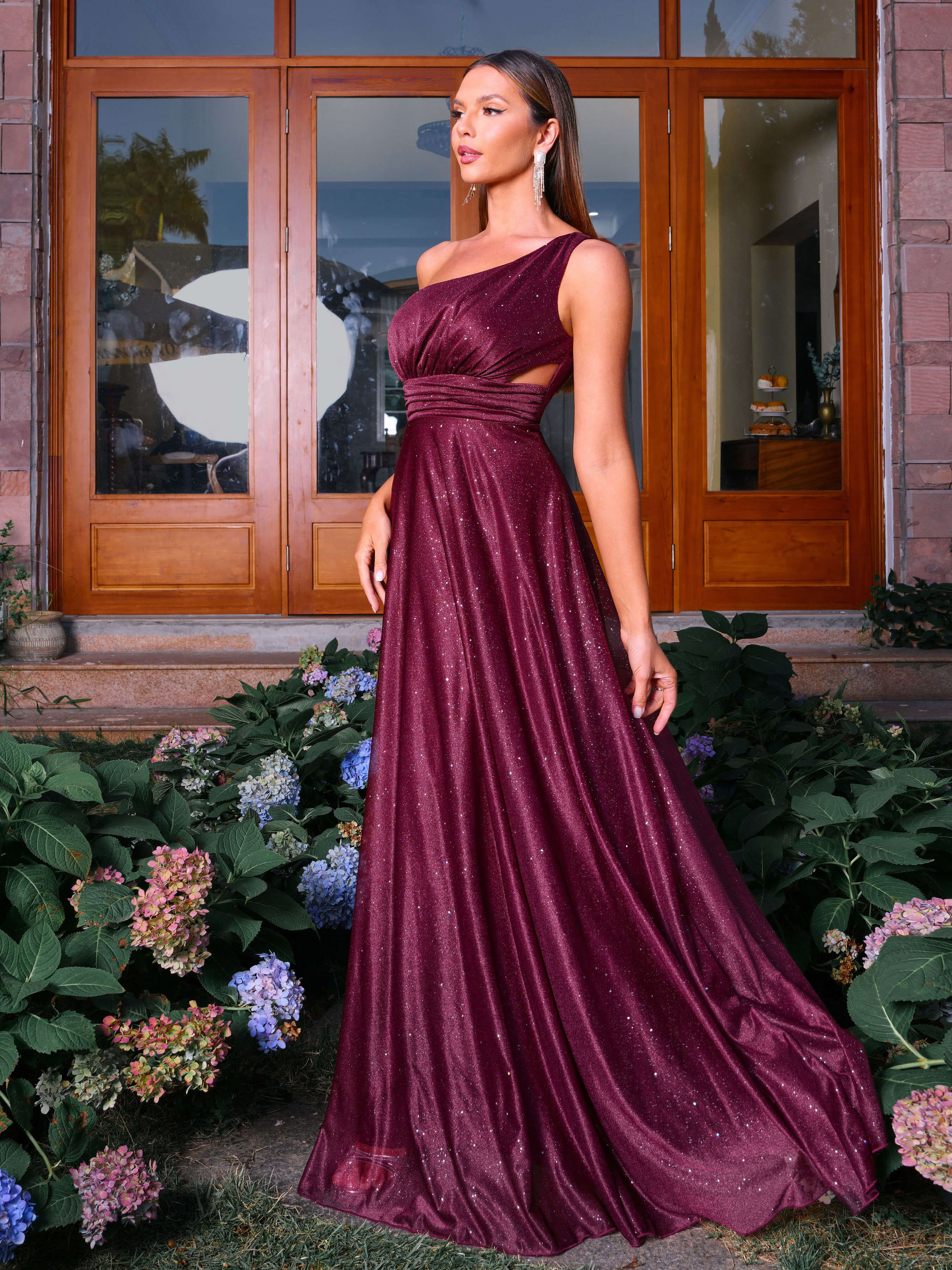 One Shoulder A-line Backless Ruched Prom Dress RM21292