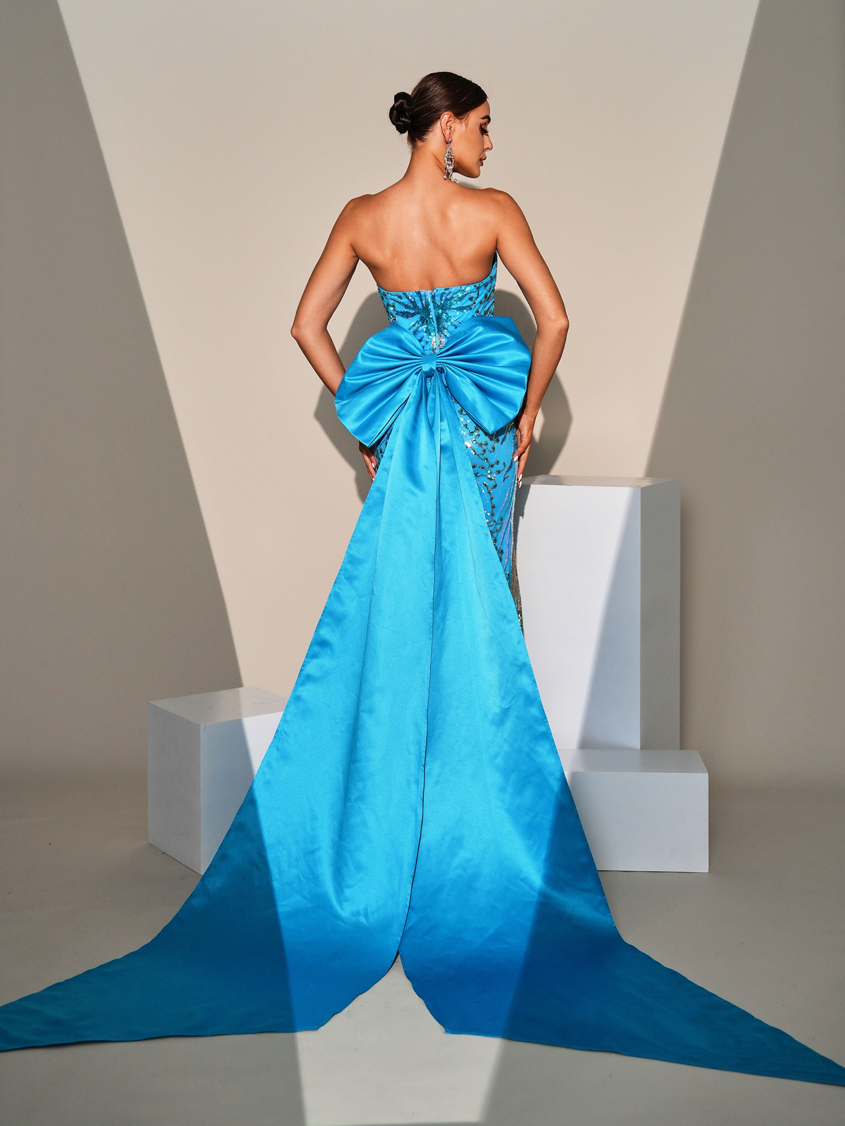 Strapless Bow Knot Sequin Evening Dress DH80098