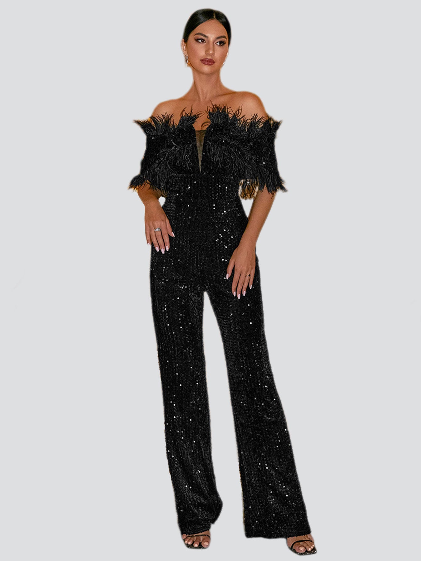 Off Shoulder Feather Jumpsuits M02251