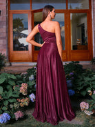 One Shoulder A-line Backless Ruched Prom Dress RM21292