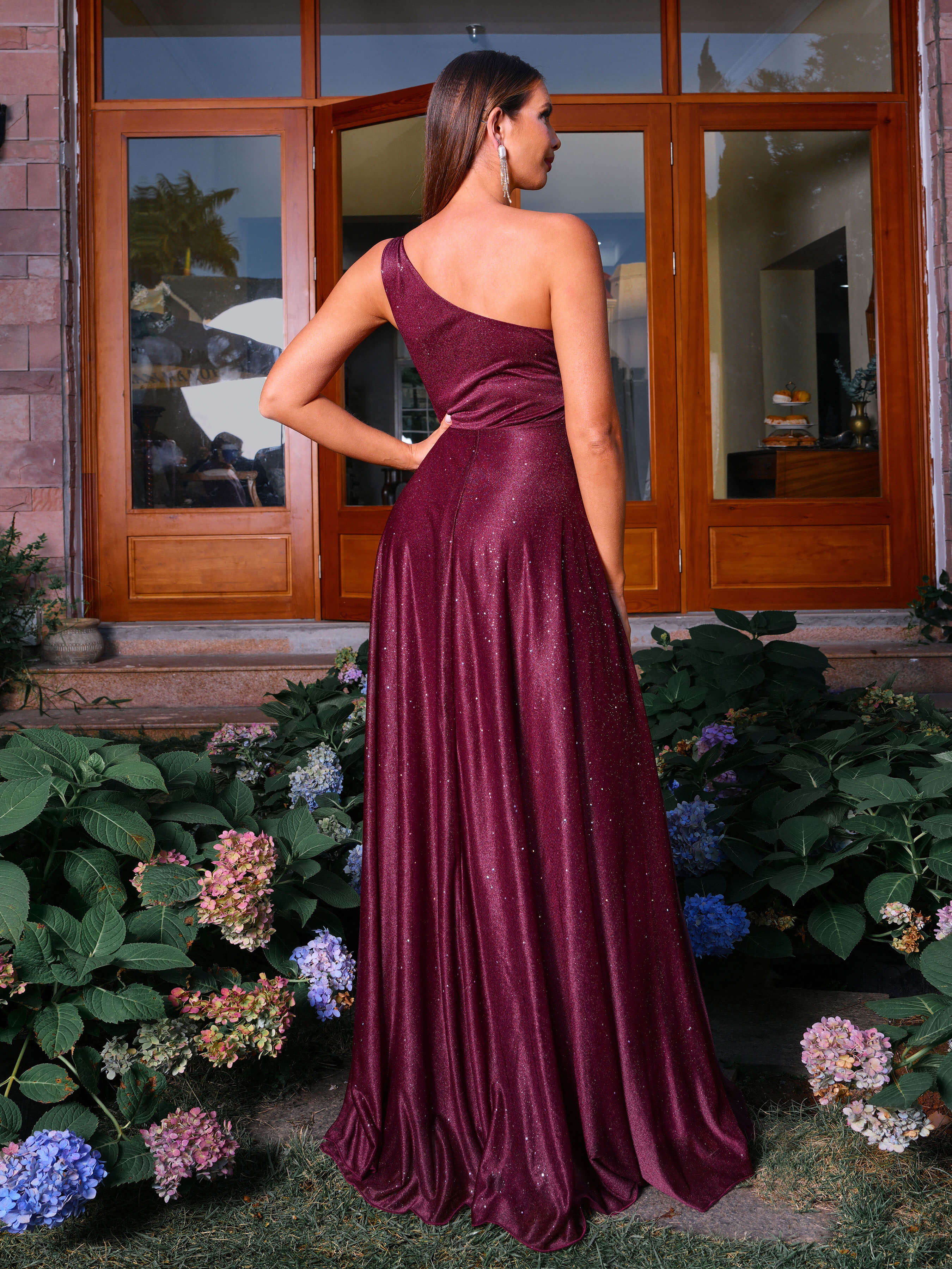 One Shoulder A-line Backless Ruched Prom Dress RM21292