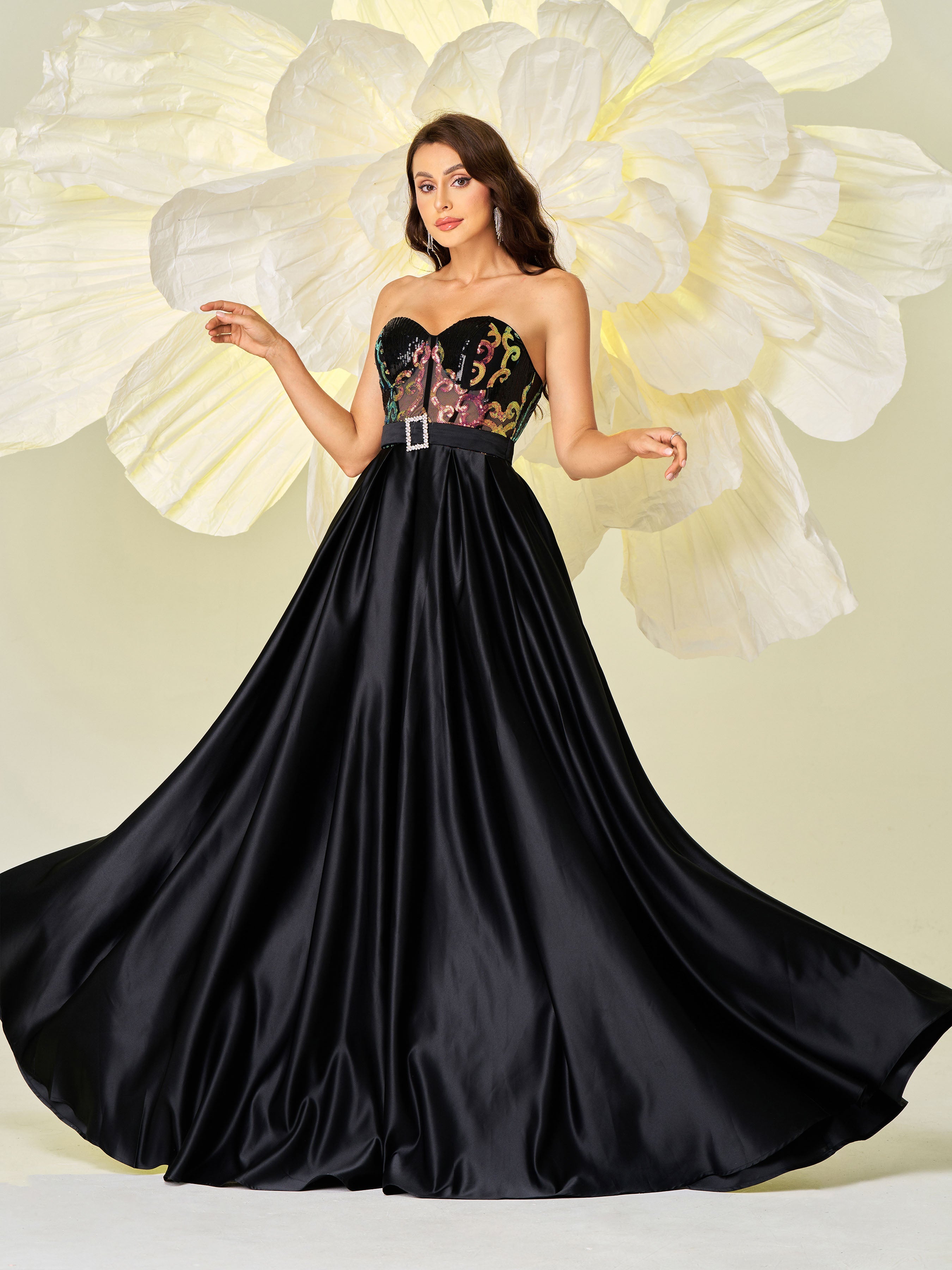 A-line Strapless High Waist Prom Dress RJ11907