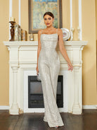 Spaghetti Strap Sleeveless Sequin Apricot Prom Jumpsuits RA60038