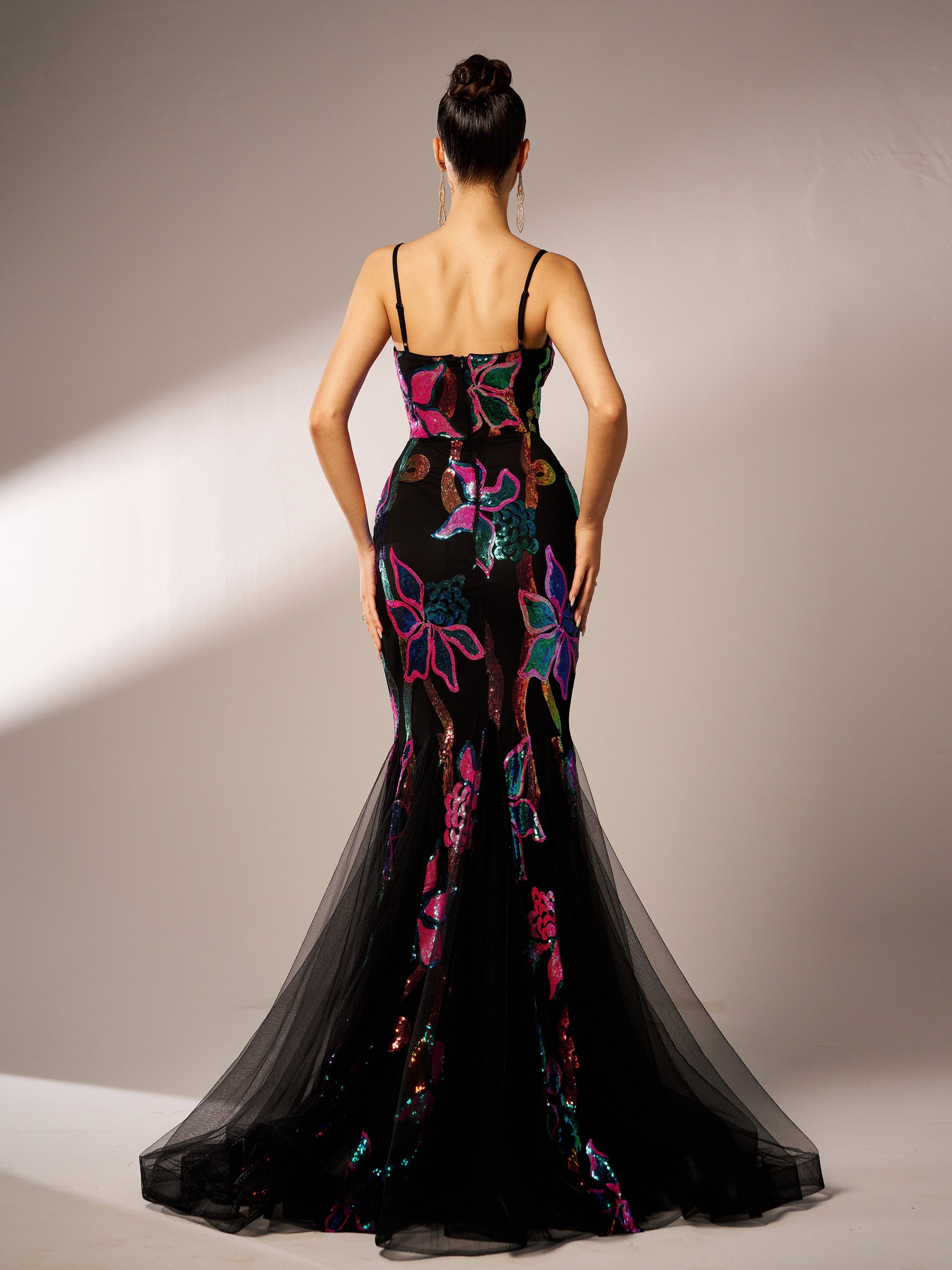 Sexy Spaghetti Strap Multicolor Mesh A-line Formal Dress RM21609