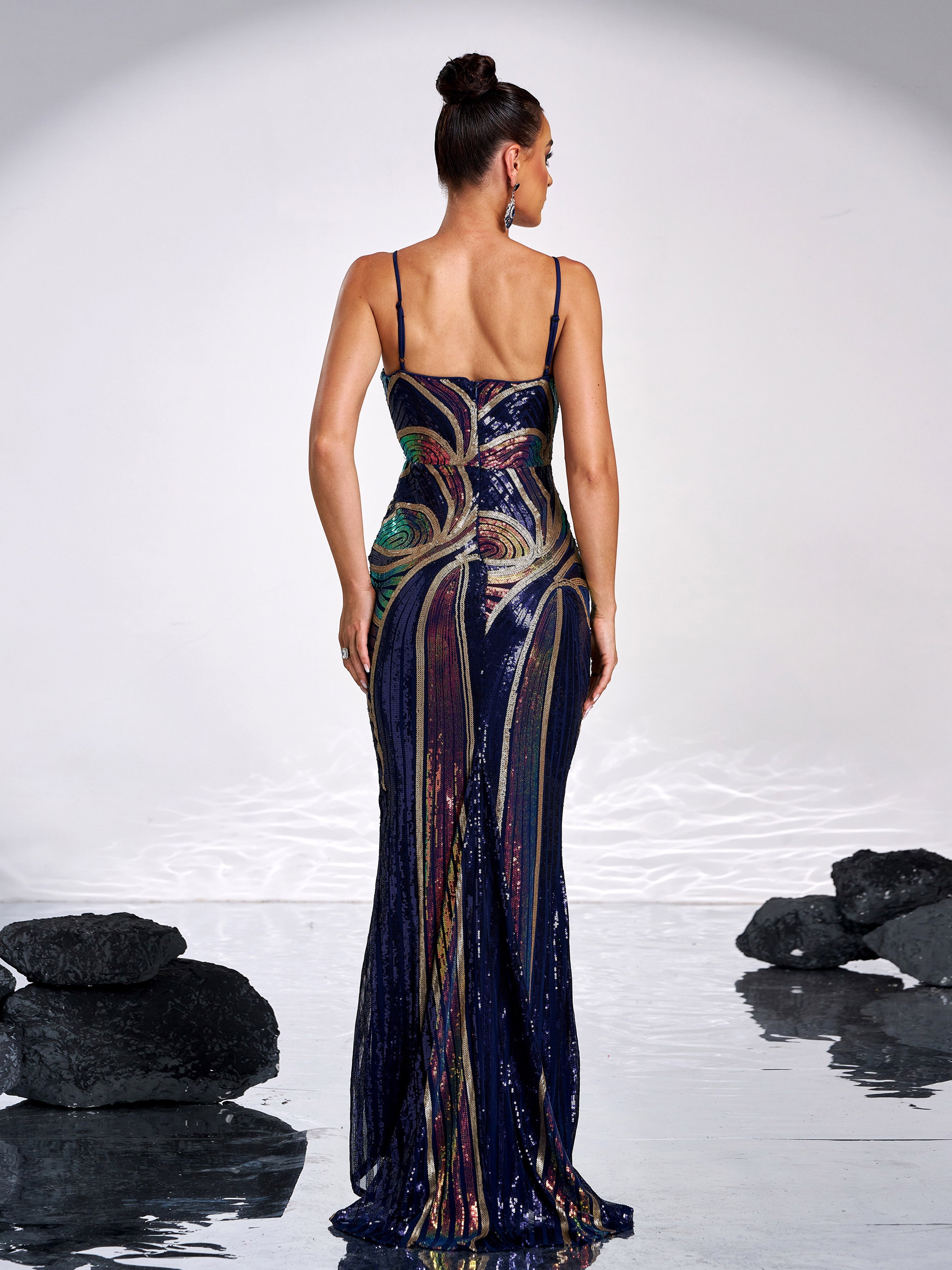 Sexy Spaghetti Sequin Prom Maxi Dress M01760