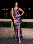 Vintage Flower Split Sequin Prom Dress RJ11791