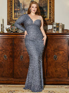 Plus Size Mermaid Sequins Grey Evening Dress