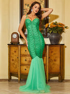 Spaghetti V-Neck Mermaid Evening Dress