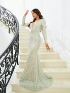 Mermaid Long Sleeve Sequin Evening Dress