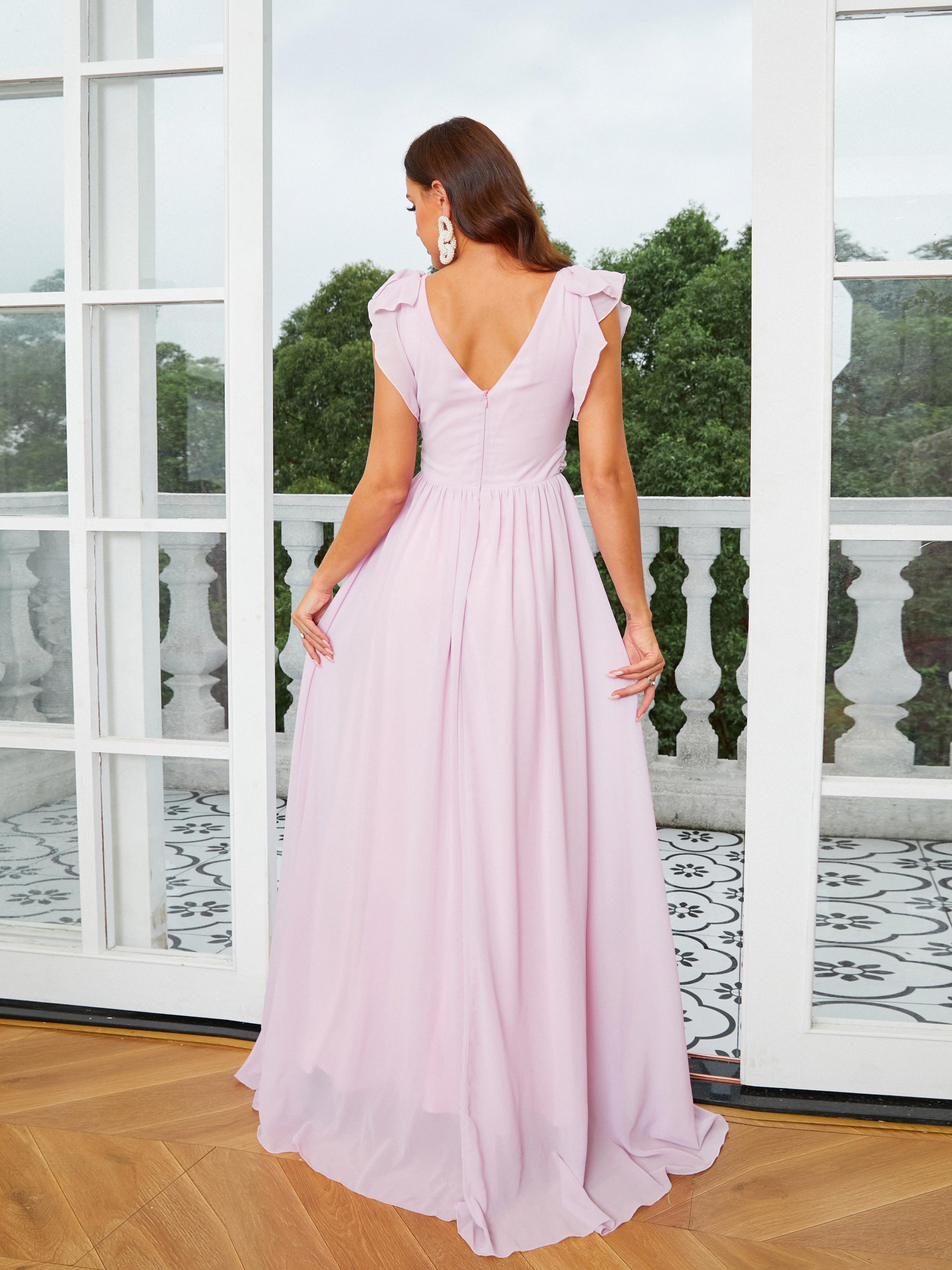 MISSORD V-Neck Sleeveless Purple Bridesmaid Dress