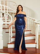 Plus Size Off Shoulder Ruffled High Slit Formal Dress PRA60004 MISS ORD