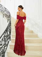 Cold Shoulder Mermaid Wine Prom Dress