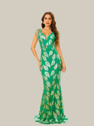 MISSORD Cold Shoulder Sweetheart Mermaid Sequin Green Prom Dress