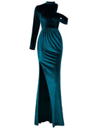 Sexy One Shoulder Off Waist Slit Velvet Dark Green Evening Dress XJ1650 MISS ORD