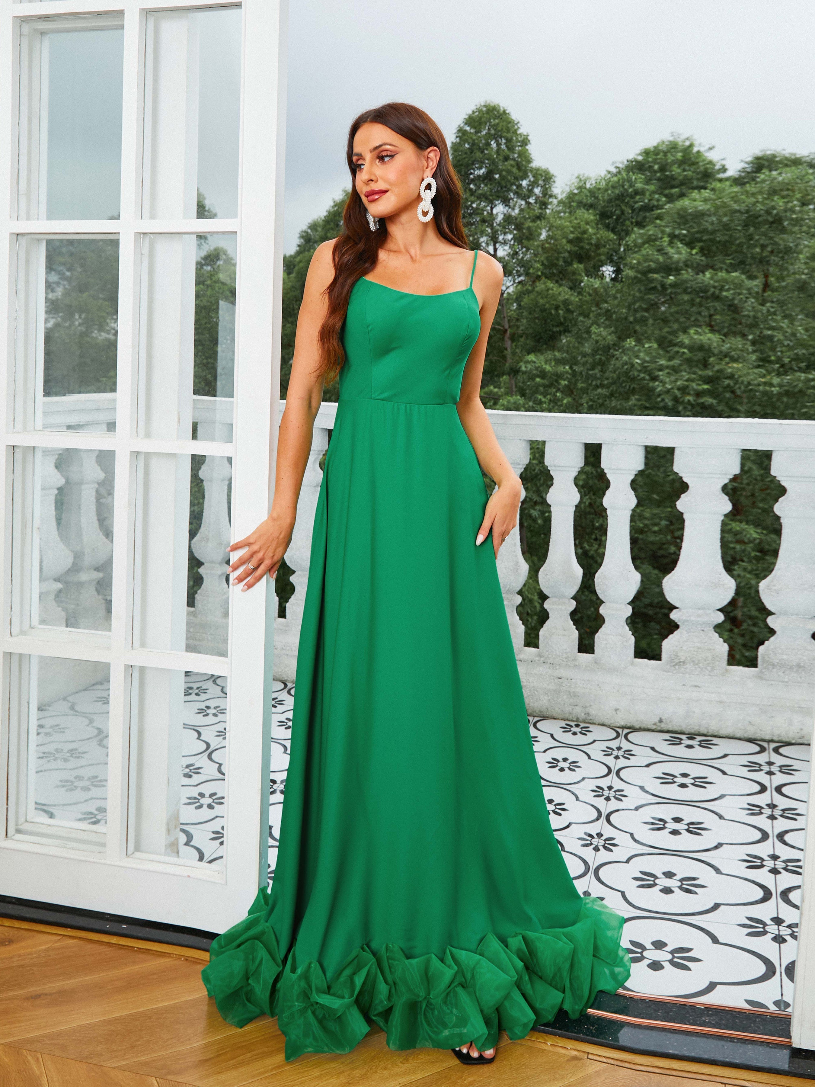 MISSORD Spaghetti Straps Green Prom Dress