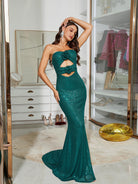 MISSORD Tube Top Cutout Mermaid Green Sequin Prom Dress