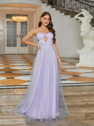 Spaghetti Straps Cut out Purple Tulle Wedding Guest Dress RJ11112 - MISS ORD