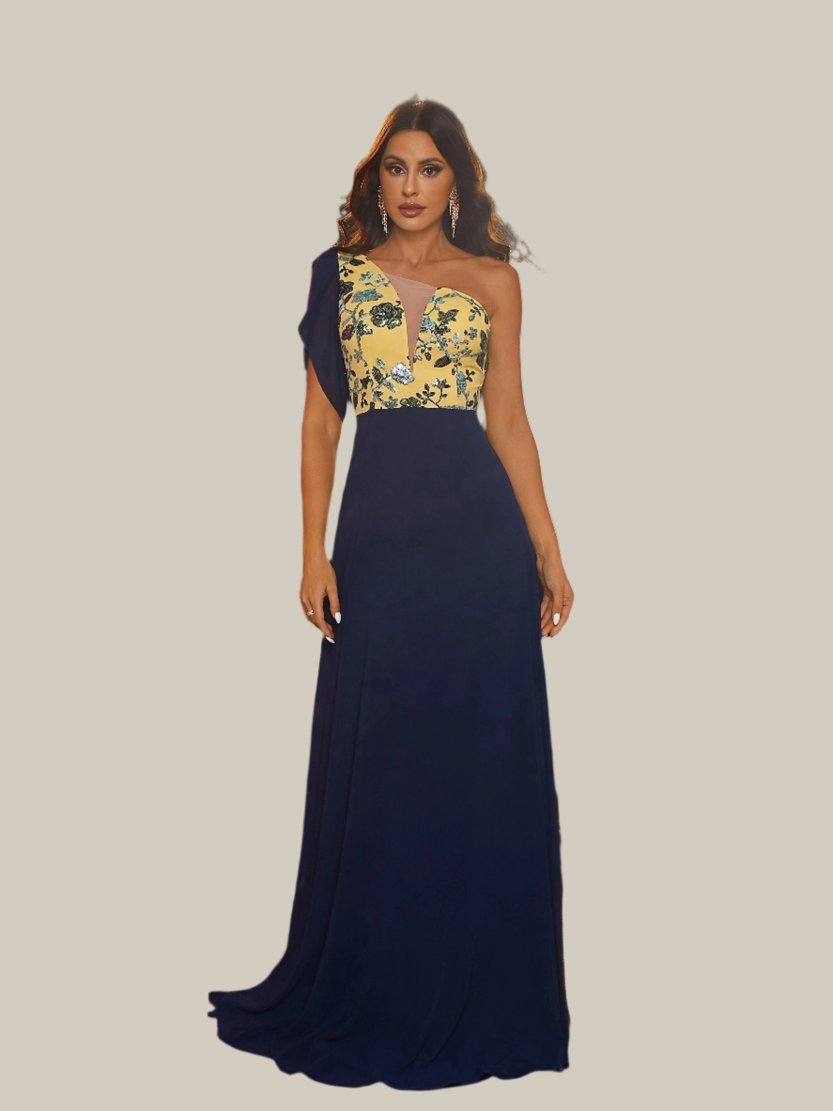 MISSORD One Shoulder Blue Chiffon Bridesmaid Dress