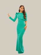 MISSORD Crew Neck Appliqued Green Prom Dress