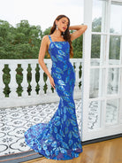 Formal Square Neck Sequin Mermaid Blue Evening Dress RM21009 - MISS ORD