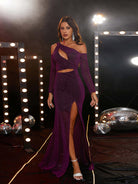 Sexy One Shoulder Cut Out Giltter Purple Prom Dress RAP06 MISS ORD