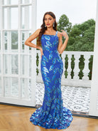 Formal Square Neck Sequin Mermaid Blue Evening Dress RM21009 - MISS ORD