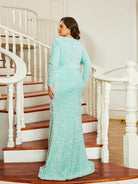 Plus Size V-Neck Cutout Split Mermaid Long Sleeve Prom Dress