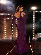 Sexy One Shoulder Cut Out Giltter Purple Prom Dress RAP06 MISS ORD