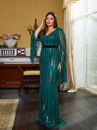 Plus Size V-Neck Cape Sleeve Long Sleeve Evening Dress PRM20838