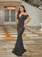 MISSORD Off Shoulder Mermaid Black Maxi Formal Dress