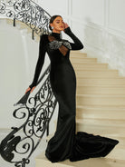 High Neck Cutout Black Velvet Evening Dress M02308 MISS ORD