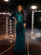 Formal Ruched Emerald Green Velvet Evening Dress RJ10762 MISS ORD