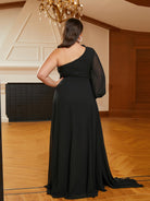 MISSORD Plus Size Tulle One Shoulder Appliqued Black Bridesmaid Dress