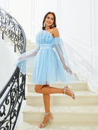 Off Shoulder Strapless Backless A-Line Ruffle Homecoming Dress